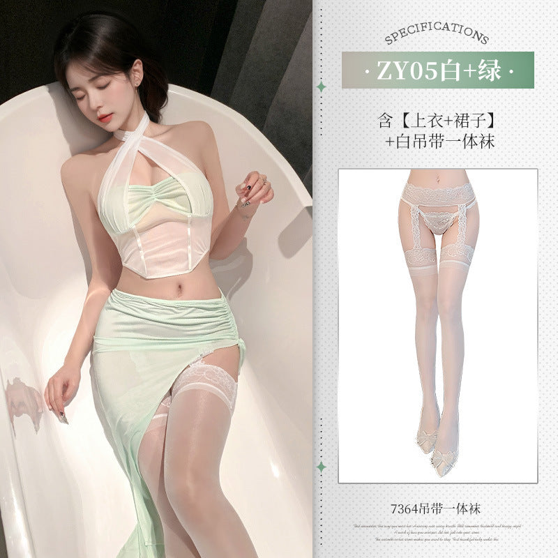 Image of Fei Mu personality drawstring can show the buttocks and cut the men's suit flirting sexy pure desire see-through pajamas ZY05 erotic underwear
